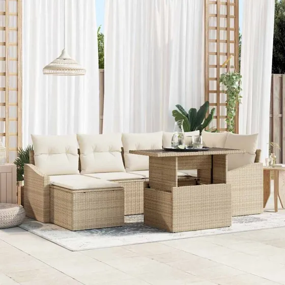 vidaXL Havesofa Sæt 7 stk med opbevaring Beige/Creme