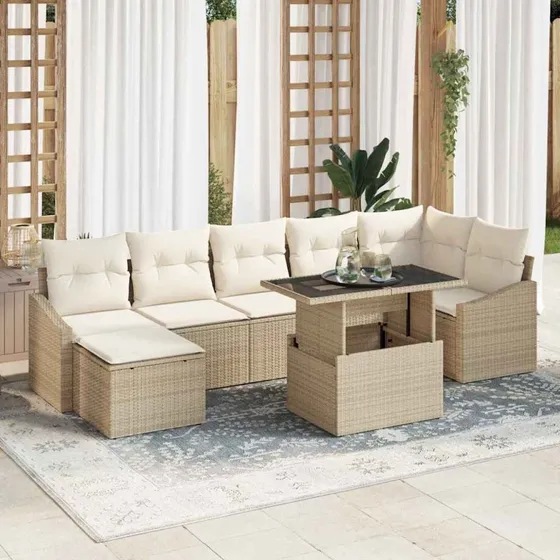 vidaXL Havesofa Sæt 8 stk med pude og opbevaring Beige/Creme