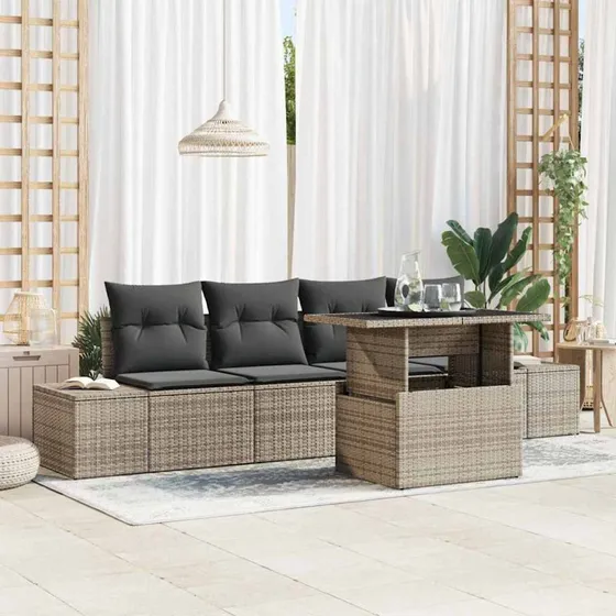vidaXL Havesofa Sæt 5-pcs Grå PolyRattan & Stål