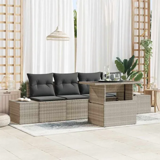 vidaXL Havesofa Sæt 5-pcs Lysegrå/Mørkegrå med Opbevaring