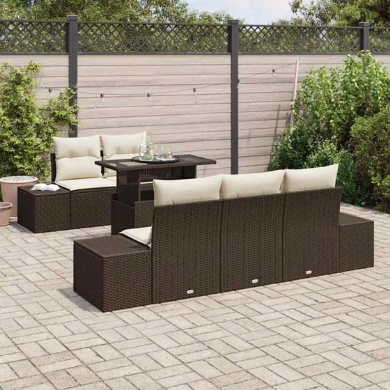 vidaXL Havesofa Sæt 6 stk Brun/Creme med opbevaring