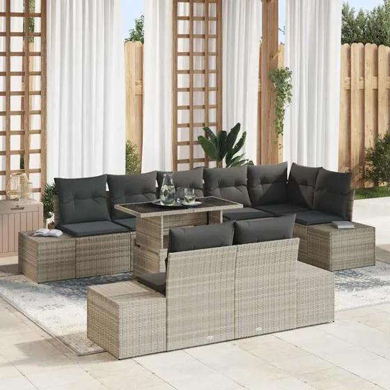 vidaXL Havesofa Sæt 9 stk Lysegrå Poly Rattan med Opbevaring