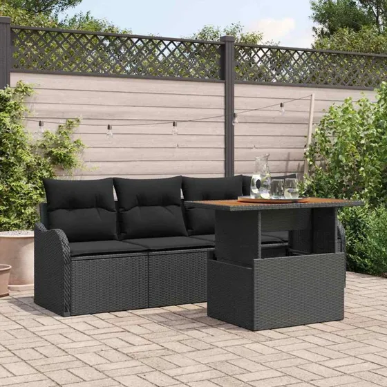 vidaXL Havesofa Sæt 5-pc med Opbevaring, Sort Poly rattan