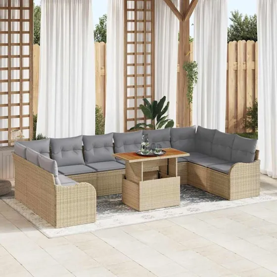 vidaXL Havesofa Sæt 11 pcs Beige Poly rattan med opbevaring
