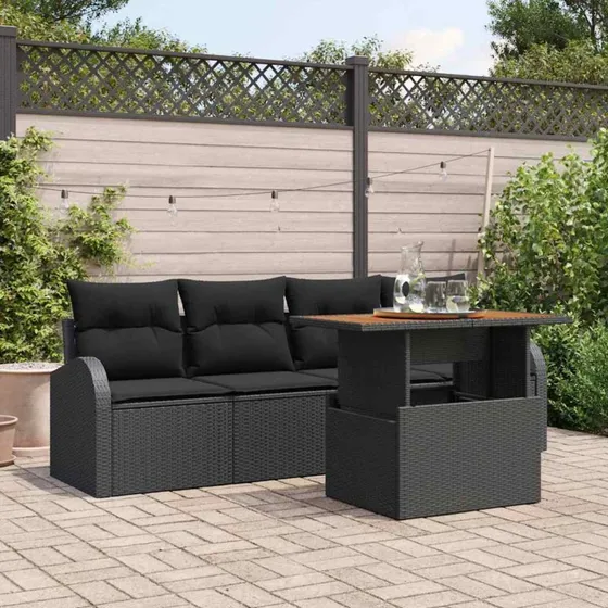 vidaXL Havesofa Sæt 5 pc Sort Poly rattan med opbevaring