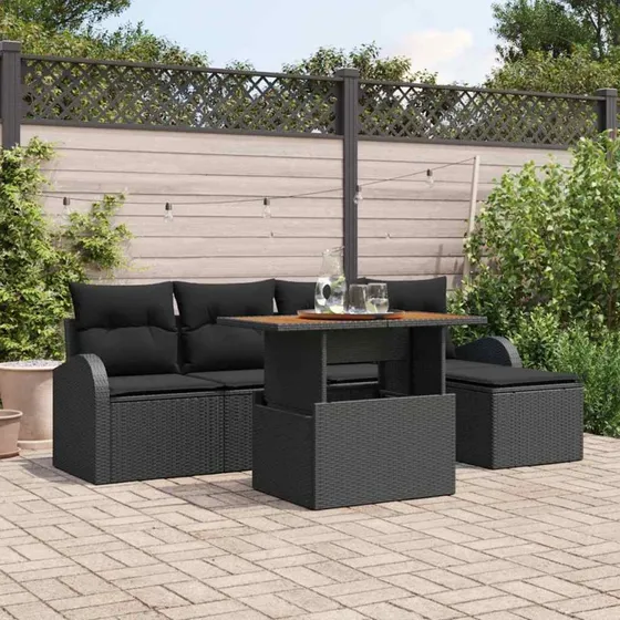 vidaXL Havesofa Sæt 6-del, Sort Poly Rattan med Opbevaring