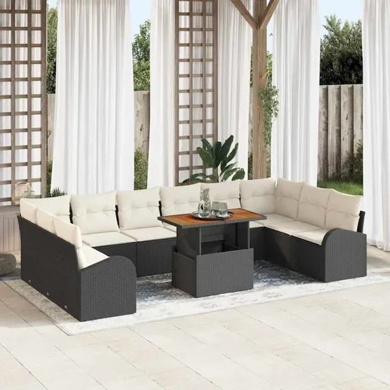 vidaXL Havesofa Sæt 11 pc Sort Poly rattan med opbevaring