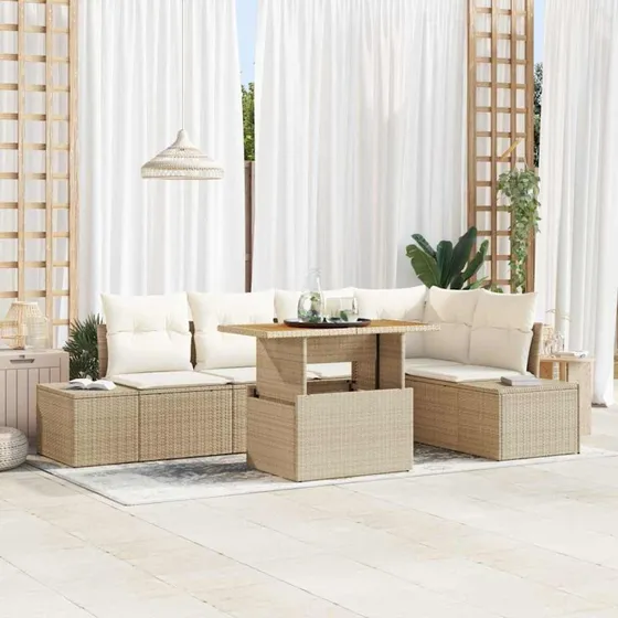 vidaXL Havesofa Sæt 6-del med opbevaring, beige poly rattan