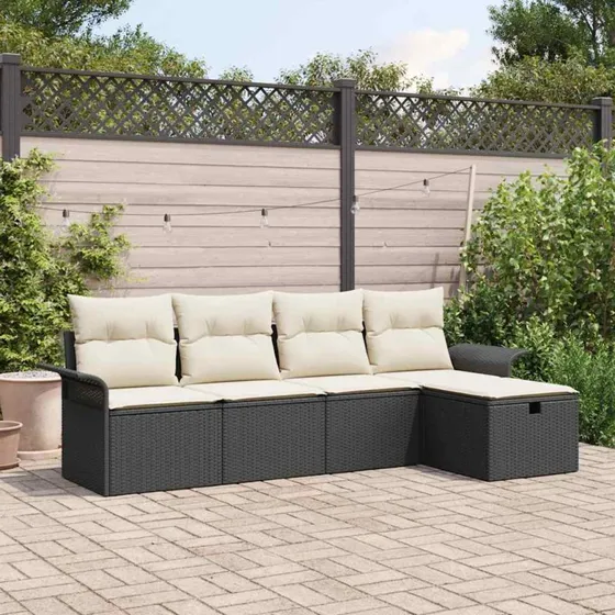 vidaXL Havesofa Sæt 5-pcs Sort/Cream Poly rattan