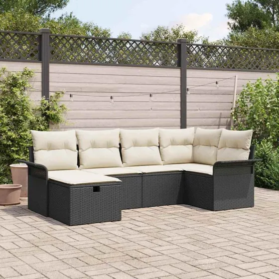 Havesofa Sæt 6 Dele Lysegrå Polyrattan