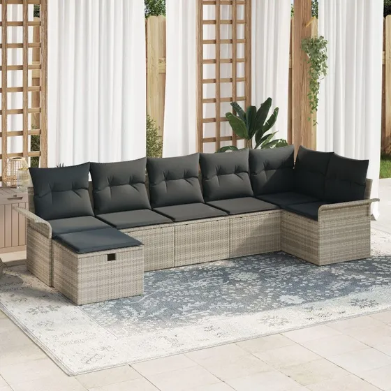 Lumina Havesofa 7-stk Lysegrå Poly Rattan 297,5 x 132,5 x 85 cm