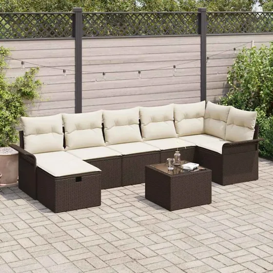 vidaXL Havesofa Sæt 8 pc Brun/Creme PolyRattan