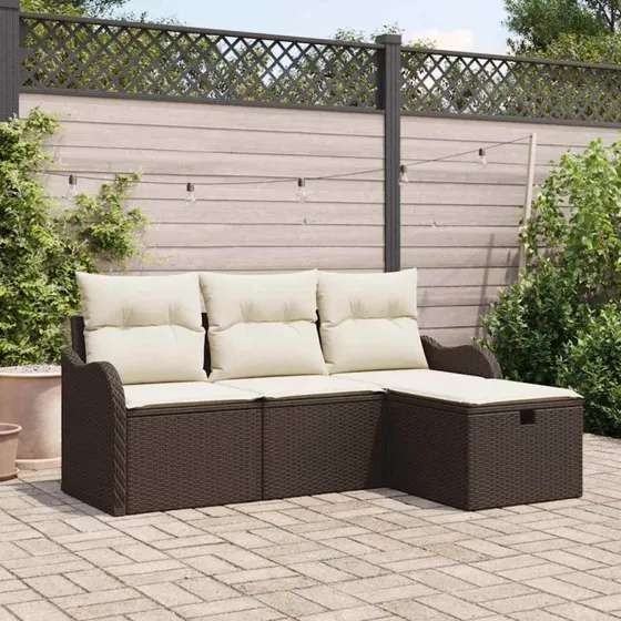 vidaXL Havesofa Sæt 4 pc Brun/Creme Poly Rattan