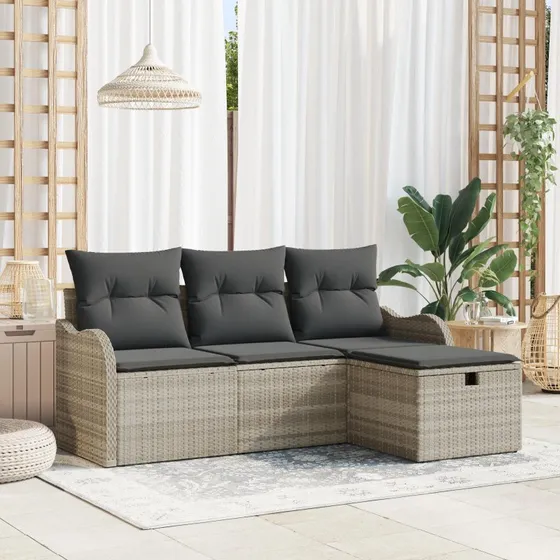 Havesofa Sæt 4 stk Lysegrå 176 x 117 x 85 cm Poly rattan