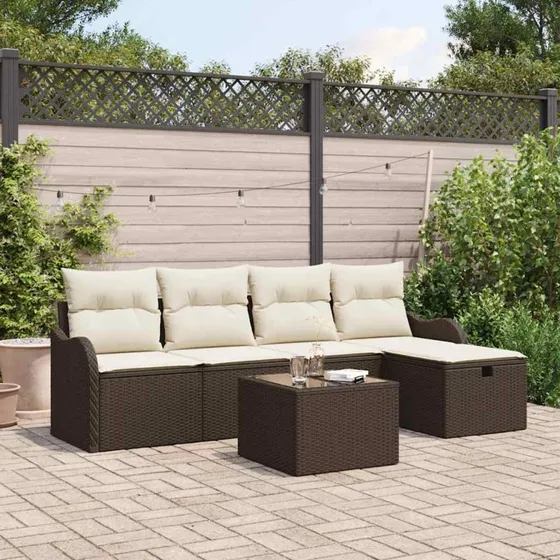 vidaXL Havesofa Sæt 6 pc Brun/Creme Poly Rattan