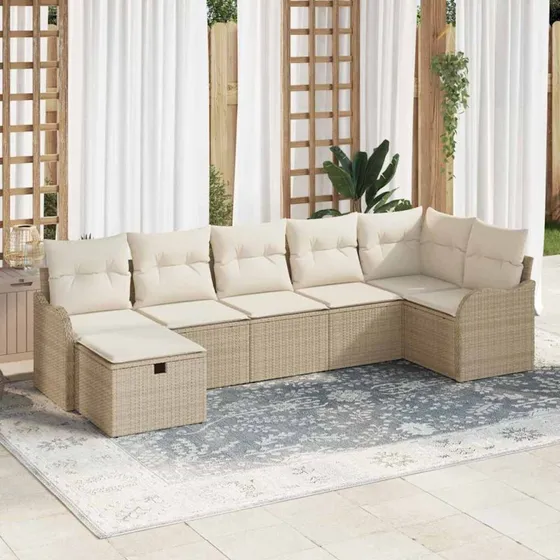 vidaXL Havemøbler Sæt med Pude, Beige og Creme, 287,5 x 122,5 x 85 cm