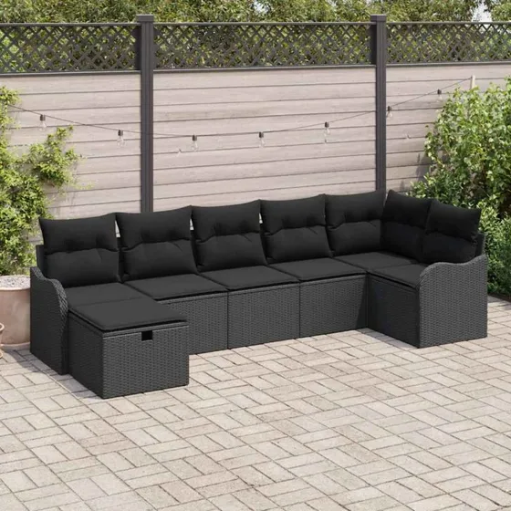 vidaXL Sofa Sæt 7 pc Sort Poly Rattan med Opbevaring