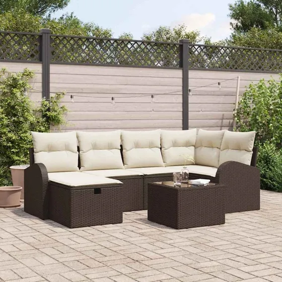 vidaXL Sofa Sæt 7 stk Brun/Creme med Opbevaring