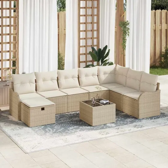 vidaXL Havesofa Sæt 9 stk beige/creme med polyrattan