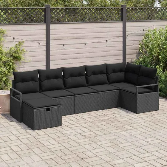 vidaXL Sofa Sæt 7 stk Sort Poly rattan med opbevaring