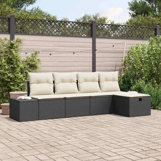 vidaXL Havesofa Sæt 5-pces Sort Poly rattan