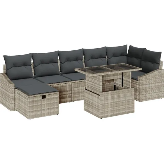 Havesofa Sæt med pude med opbevaring 8 stk Lysegrå Poly rattan