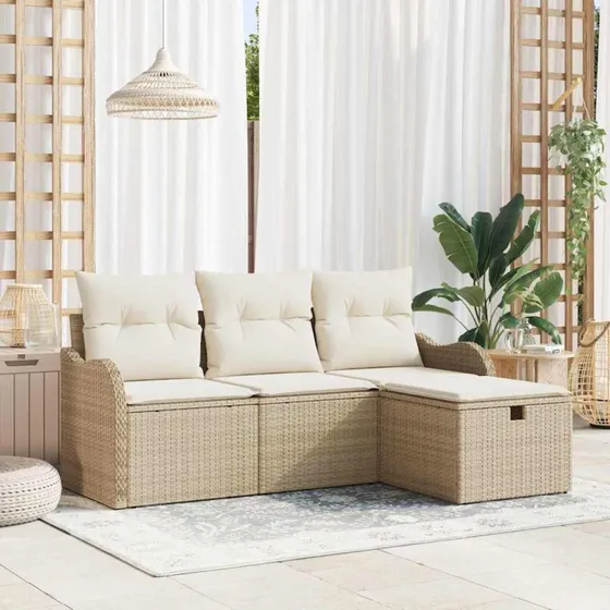 vidaXL Havesofa Sæt 4-pcs Beige Poly rattan med opbevaring
