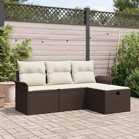 vidaXL Havesofa Sæt 4-pc Brun Poly rattan med opbevaring
