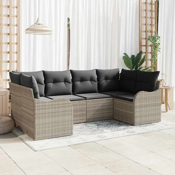 vidaXL Havesofa Sæt 6-pced Lysegrå Poly rattan