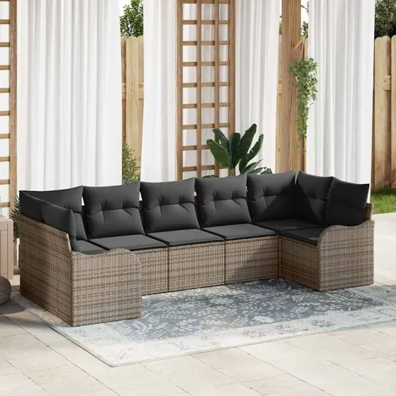 vidaXL Havesofa Sæt Grå 7 stk Poly rattan