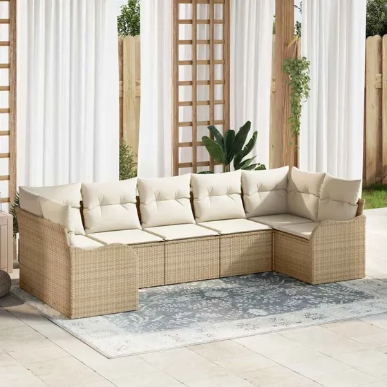 vidaXL Havesofa Sæt Beige 7 stk med puder
