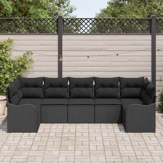 vidaXL Havesofa Sæt Sort 7-stk med puder