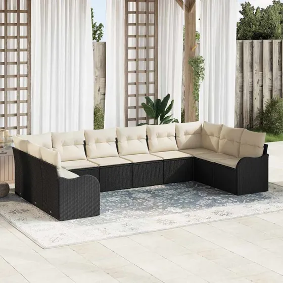 vidaXL Havesofa Sæt Sort 344 x 177,5 x 85 cm Poly rattan