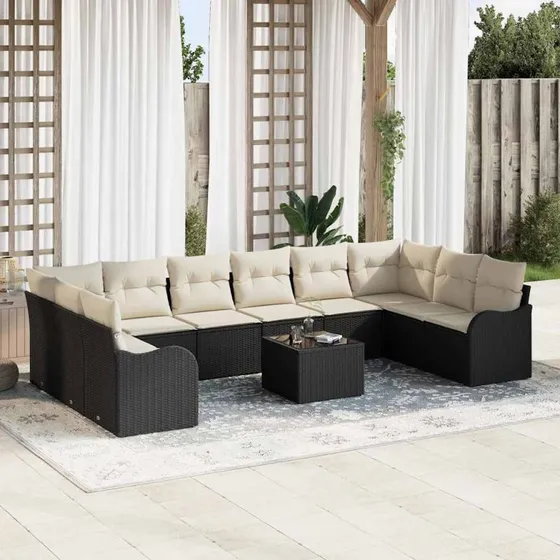 vidaXL Havesofa Sæt Sort 55x55x37 cm Poly rattan
