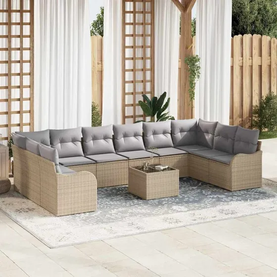 vidaXL Havesofa Sæt Beige 55 x 55 x 37 cm Poly rattan