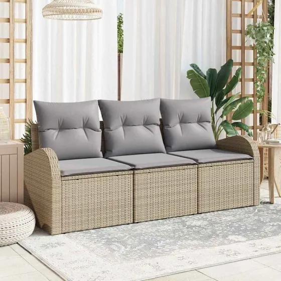 vidaXL Havesofa Sæt Beige 3-puds Poly Rattan