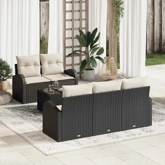 vidaXL Havesofa Sæt Sort 55x55x37 cm Poly rattan