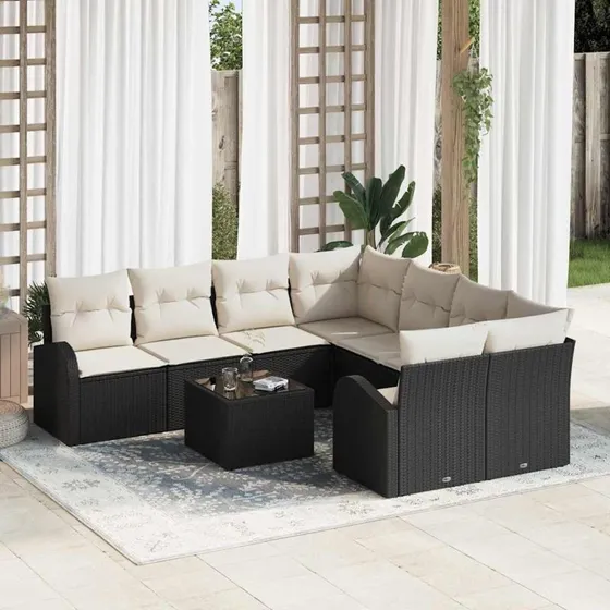 vidaXL Havesofa Sæt Sort 55x55x37 cm Poly Rattan