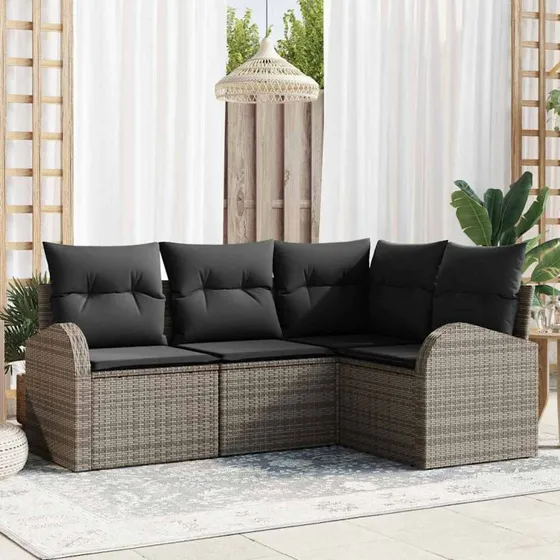 vidaXL Havesofa Sæt Grå Poly rattan 4-puds