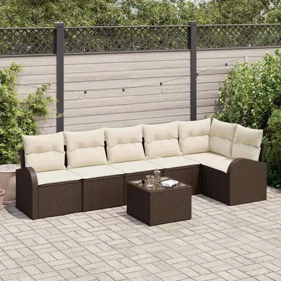 vidaXL Havesofa Sæt Brun Poly rattan 7 stk
