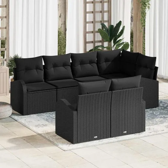 vidaXL Havesofa Sæt Sort 7-Personer Poly rattan