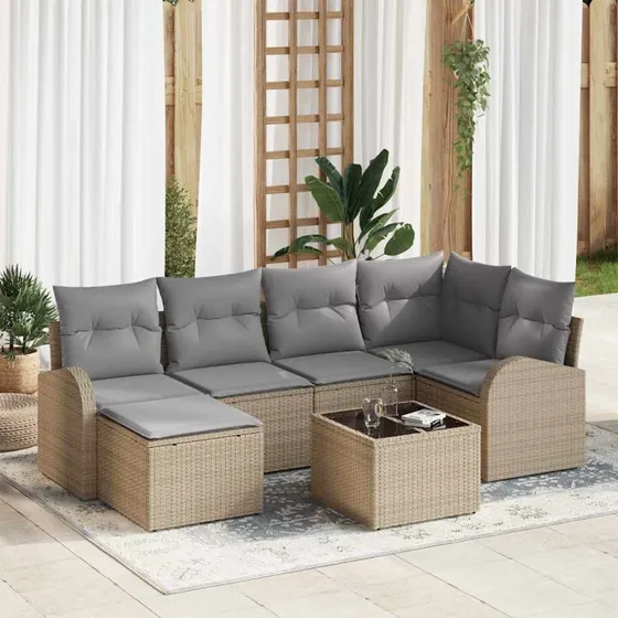 vidaXL Havesofa Sæt 7 del, beige polyrattan