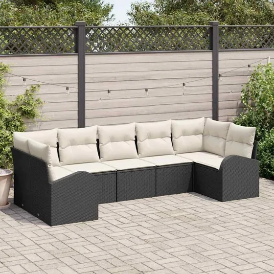 vidaXL Havesofa Sæt 7 stk Sort Poly Rattan