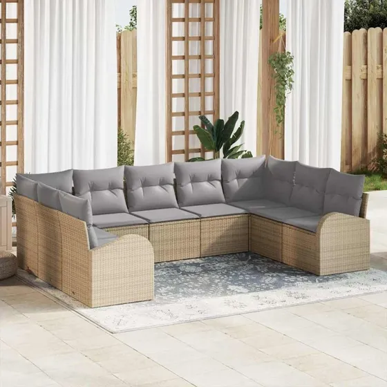vidaXL Havesofa Sæt 9 stk Beige Poly Rattan