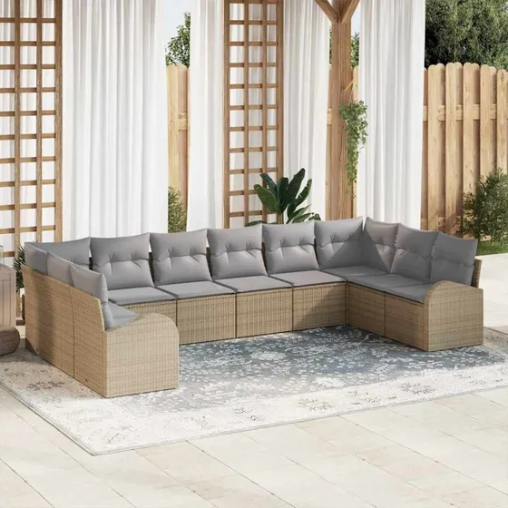 vidaXL Havemøbel Sæt 10 stk Beige Poly rattan