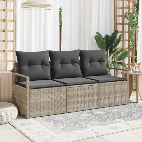 vidaXL 3-pces Havesofa Sæt Lysegrå Poly rattan