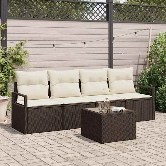 vidaXL Havsofa Sæt 5 pcs Brun/Creme PolyRattan