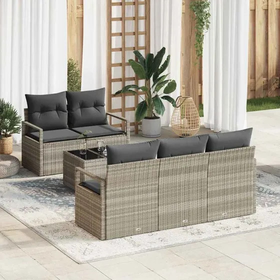 vidaXL Havesofa Sæt 6 stk Lysegrå PolyRattan