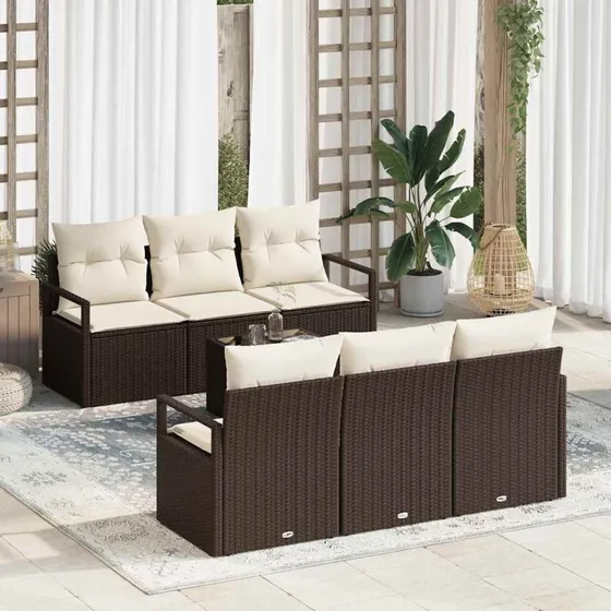 vidaXL Havesofa Sæt 7 stk Brun/Creme Poly Rattan