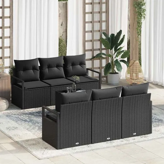 vidaXL Sofa Sæt 7 pc Sort PolyRattan